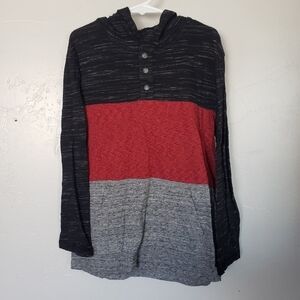 Urban Pipeline NWOT Boy Small Colorblock Long Sleeve Shirt Hooded Black Red Grey